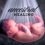 A fetus in a white cloth with text: ancestral healing.